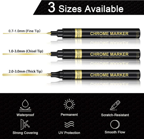 6Pcs Oil-based Chrome Mirror Markers - Silver & Gold Permanent Metallic Markers for Model Painting, DIY Projects - Waterproof, Reflective Gloss Pe...