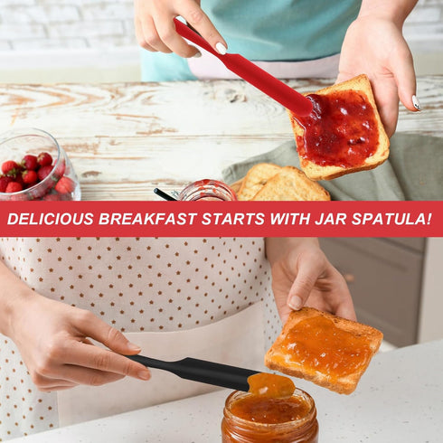 2Pcs Silicone Jar Spatulas, Mabor Long Handle Silicone Jar Spatulas for Baking Cooking Non-Stick Heat Resistant Jar Butter Scrapers for Jars Blend...