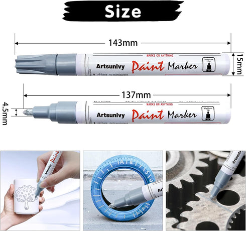 Silver Paint Pens Paint Markers - 2 Pack Oil-Based Permanent Markers Medium Point,Waterproof Quick Dry Paint Pens for Metal,Rock,Wood,Fabric,Plast...