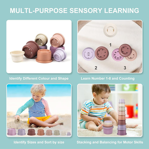 Baby Stacking Toy Cups,Toddler Stackble Bath Toy for 1-3,Nesting Cups Pool Toys for 6-12 Months Infant,Kids Early Educational Montessori Gift for ...