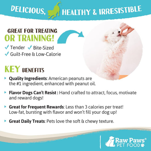 Raw Paws Grain-Free Soft Training Treats for Dogs - Peanut Butter Recipe, 6 oz - Made in USA - Natural Soft Puppy Training Treats - Low Calorie Sm...