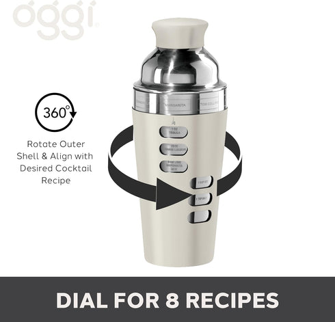 OGGI Dial A Drink Cocktail Shaker-23oz Stainless Steel Shaker, 8 Recipes, Stainless Steel Lid has Built In Strainer, Ideal Cocktail Mixer, Martini...