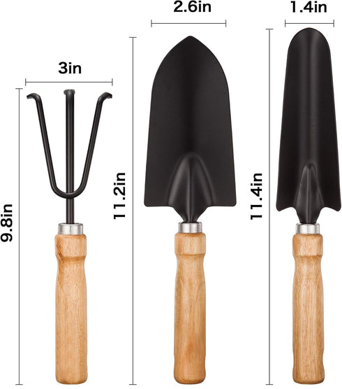 Garden Little Tool Sets - Wooden Handle Black Metal Gardening Tools Include: Trowels, Cultivator and Trans-Planter - Awesome for Family Use Growin...