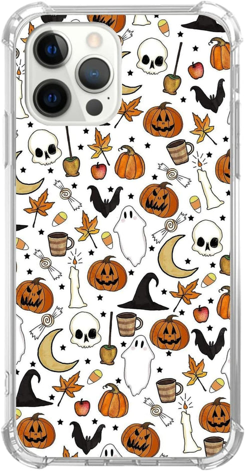 Autumn Fall Leaves Moon Pumpkin Pattern Case for iPhone 14 Pro Max, Retro Halloween Funny Pumpkin Case for Girls Women Men, Unique Trendy TPU Bump...