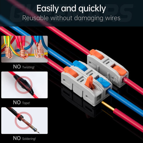 GKEEMARS 48Pcs Lever Wire Connectors, 1 Conductor DIY Splicing Connectors Kit for Circuit Inline 24-12 AWG...