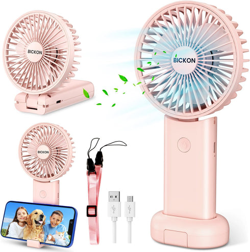 Handheld Fan, Portable Fan with USB Rechargeable Battery, 3 Adjustable Speed personal fan Desk Table fan with Base, Lightweight Makeup Fan for gir...