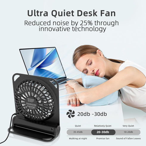 AMKEN Small Table Fans - Powerful USB Fan Desk Fan 4 Speeds Adjustable - 200° Tilt Folding Quiet Operation for Office Bedroom Home Desktop Camping...