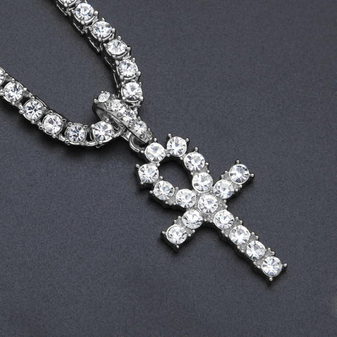 putouzip 18K Gold Iced Out Cross Pendant 316L Stainless Steel Cuban Link Chain Necklace For Men Women...