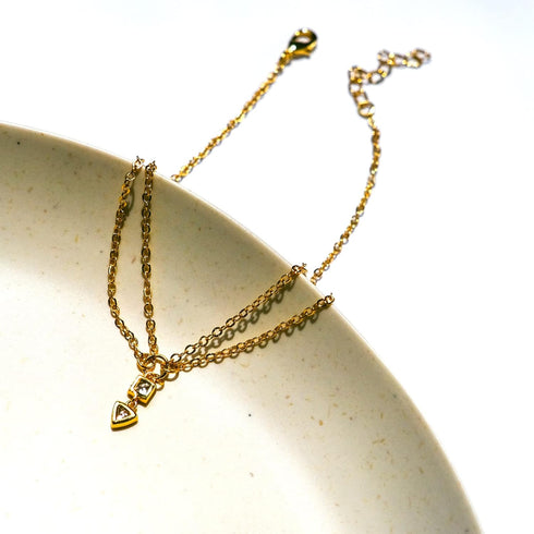 Dangling Charm Anklet 9.5'' Adjustable | CZ Drop Anklet on Layered Dainty Chains...
