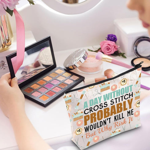 Gzrlyf Cross Stitch Kit Makeup Bag Sewing Cross Stitching Lover Gift Crafter Cross Stitch Project Cosmetic Bag (WITHOUT CROSS STITCH)...