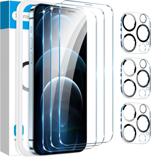 Fotbor [3+3 Pack for iPhone 12 Pro Max Screen Protector with Camera Lens Protector, Tempered Glass Shatterproof Easy Installation Frame, HD Clear ...