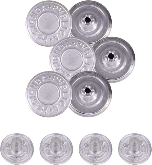 25mm Replacement Jean Buttons, Durable Tack Fastener No Sew Buttons with Back Pins Rivet for Denims, Jean, Jackets, Skirts, Silver, 10pcs Set...