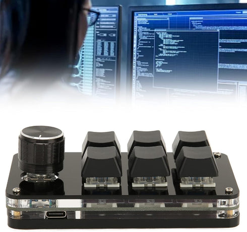 One Hand Macro Mechanical Keyboard, 6 Key Mini Keypad with Knob, DIY Programmable Keyboard for Gaming, Designers and Video Editors...