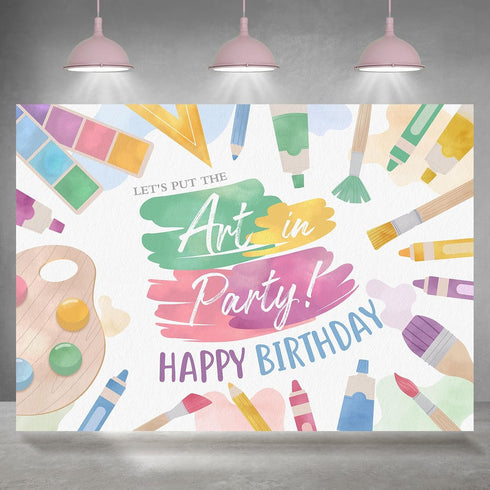Happy Birthday Backdrop Painting Let's Put The Art in Party Background for Photography Dress for a Mess Splatter Paint Birthday Party Decoration S...