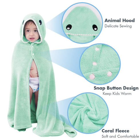 ROMASA Toddler Hooded Bath Towel Ultra Soft Towel Highly Absorbent Bathrobe Blanket for Boys Girls- 27.5" x 55"(Green Shark-Shape)...