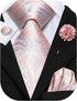 Hi-Tie Men's Wedding Tie Set And Pocket Square Jacquard Woven Silk Necktie Cufflinks With Lapel Pin For Party Prom...
