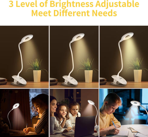 Clip on Light for Bed & Desk, Reading in Bed, Dorm, Flexible Gooseneck, Battery Operated Rechargeable Clamp Lamp for Headboard, Eye-Caring LED Lig...