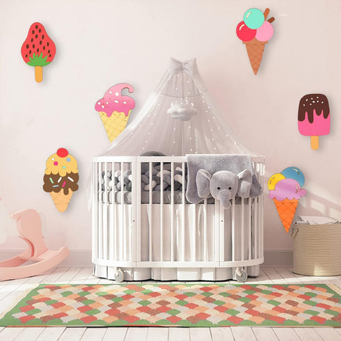 40 Pieces Unfinished Summer Ice Cream Wooden Cutouts, 8 Styles Ice Cream Wood Slices Unfinished Wood Cutouts Blank Wooden Paint Crafts for Kids Bi...
