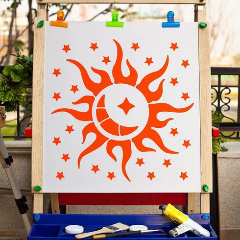 GORGECRAFT Large Sun and Moon Stencils 12x12 Inch Reusable Star Stencil Template Signs Home Wall Decor for Painting on Wood Wall Scrapbook Card Fl...