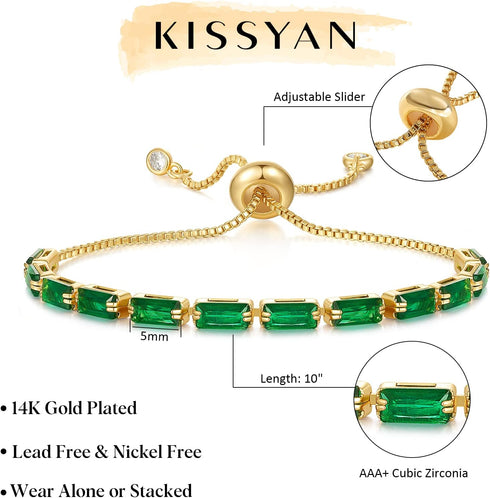 KissYan Tennis Bracelet for Women, 14K Gold Plated Cubic Zirconia Adjustable Slider Bracelets Trendy Jewelry Gift for Girls...