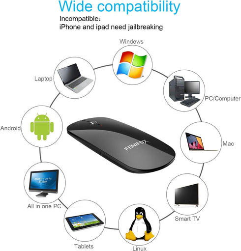 FENIFOX Bluetooth Mouse Slim Mini Whisper-Quiet Flat Portable Wireless Mice Rechargeable Compatible with Laptop,PC,Tablet Android Windows XP(Black...