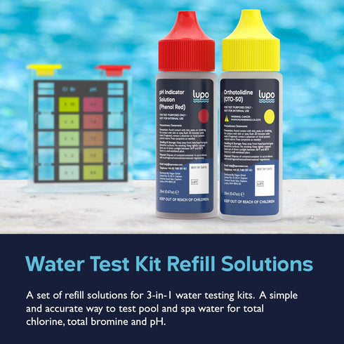 Lupo 3-in-1 Water Test Kit Refill Solutions for Swimming Pools & Spas | Water Chemical Test Kit for pH, Chlorine and Bromine (Refill Bottles ONLY)...