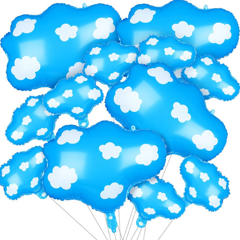 12 Pieces Blue Cloud Foil Balloons Set Include 4 Large and 8 Small Cloud Printed Balloons Blue and White Cloud Balloons for Baby Shower Story Birt...
