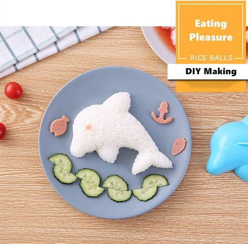 4 Set Rice Mold Cartoon Dolphin Rabbit Sun Sushi Bento Maker Mould Seaweed Nori Cutter Bento Accessories DIY Kitchen Tools for Baby Kids Meal...