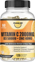 Vitamin C 2000MG, Zinc 40 mg, Vitamin D3 5000 IU, Echinacea Extract, Rose Hip, Immune Support for Adults & Kids, Immune Booster,120 Vegan Caps, 60...