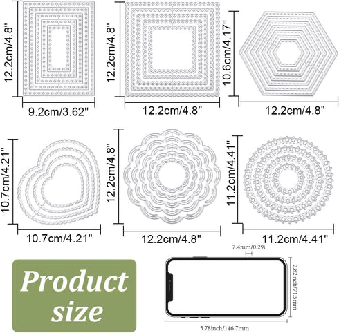 6 Styles Frame Metal Die Cuts Rectangle Die Cut Shapes Heart Cutting Dies for Card Making Different Shapes Metal Die Stencils Circle Embossing Tem...