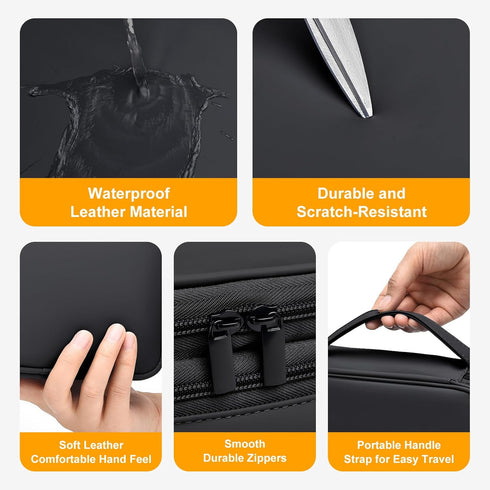 Large Capacity Electronics Accessories Organizer Travel Case with Adjustable Divider Waterproof Leather Cord Organizer Case Shockproof Tech Organi...