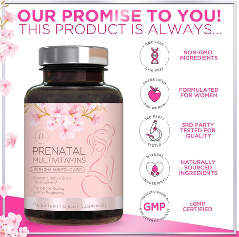 Hello Lovely! Women's Prenatal Multivitamin with Folic Acid + DHA, Prenatal Vitamins w/Folate, Omega 3, Vitamins D3, B6, B12 & Iron, Pregnancy Sup...