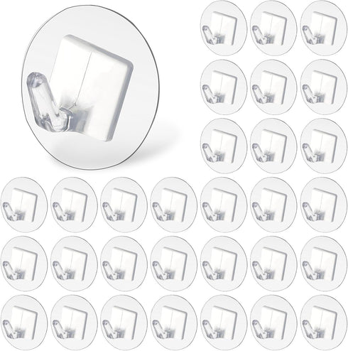 Qianyu 30 Pcs Adhesive Wall Hooks Heavy Duty Clear Sticky Hangers Waterproof Seamless Transparent Acrylic Utility Hook Without Nails for Hanging T...