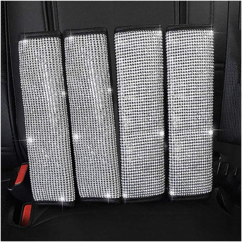 U&M 4 Packs Bling Bling Seat Belt Shoulder Pads, Luster Crystal Car Seatbelt Covers Diamond Car Decor Accessories for Women (Silver) (Black)...