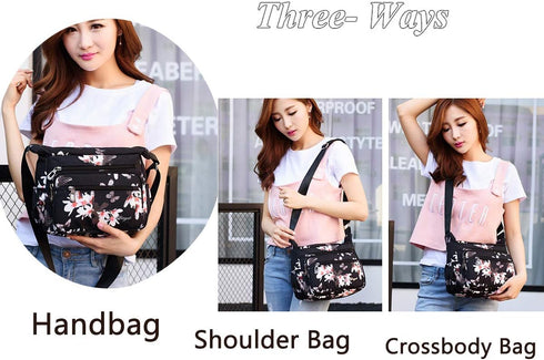 Nylon Floral Multi-Pocket Crossbody Purse Bags for Women Travel Shoulder Bag...