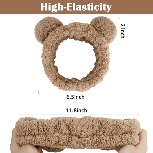 Ondder 2 Pcs Bear Ears Skincare Headbands Cure Makeup Headband Coffee Spa Headband for Washing Face Brown Face Wash Elastic Facial Headband Head B...
