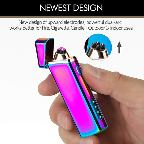 Electric Arc Windproof Plasma Lighter - USB Rechargeable, Upgraded Battery Indicator - Multichrome...