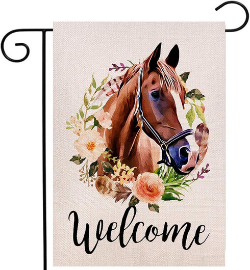 Welcome Horse Garden Flag 12.5x18 Inches Vertical Double Sided Farmhouse Burlap Yard Outdoor Décor...