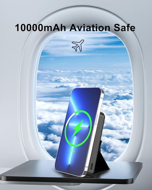 10000mAh 15W Magnetic Wireless Portable Charger, Foldable Mag-Safe Battery Pack with USB-C Cable LED Display, 22.5W PD Fast Charging Power Bank fo...