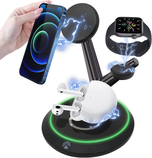 Wireless Charger, 4 in 1 Wireless Charging Station, Fast Wireless Charger Stand for iPhone 14/13/12/11/Pro/Max/XS/XR/X/8/Plus, for Apple Watch SE/...