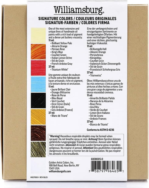 Williamsburg Artist Oil Colors by GOLDEN, Signature Colors 11ml Set...