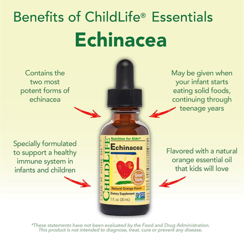 CHILDLIFE ESSENTIALS Echinacea for Kids - Kids Echinacea Drops, Liquid Tincture, Alcohol Free Supplement for Babies, Toddlers, Children - Natural ...