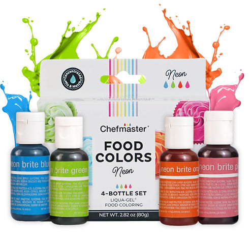 Chefmaster 4-Bottle Set of Neon Food Coloring, Liqua-Gel® Vibrant Colors, Professional-Grade Dye for Easter Eggs, Icing, Frosting, Fondant, & Batt...