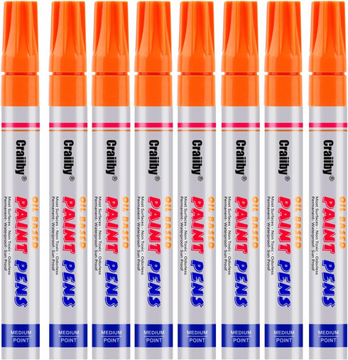 Orange Paint Markers, 8 Pack Oil-Based Waterproof Quick Dry Permanent Paint Pen Set for Rocks Painting, Wood, Fabric, Plastic, Canvas, Glass, Mugs...