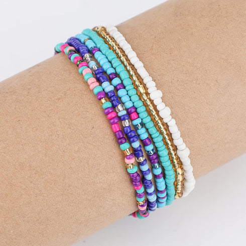 LUTER 6Pcs Beaded Anklets Elastic Bohomenian Bracelet Anklets Colorful Handmade Bead Jewelry for Girls, Women...