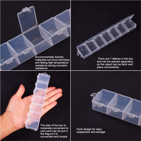 PH PandaHall 8 Pack 7 Grids Jewelry Dividers Box Organizer Clear Plastic Bead Case Storage Container for Beads, Jewelry, Nail Art, Small Items Cra...