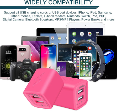 Wall Charger, AILKIN USB Plug Fast Charging Block, Power Adapter Cube 2 Port Charge Travel Brick Cell Quick Chargers Box for iPhone 15/14/13/12 Pr...