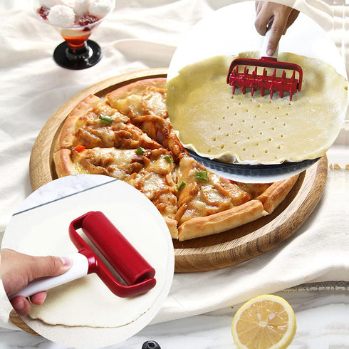 5 pcs Pizza Tools Set incl Dough Roller and Docker and Silicone Pastry Dough Mat and Dough Scraper Cutter Time-Saver Dough Tools Set (5 pcs)...
