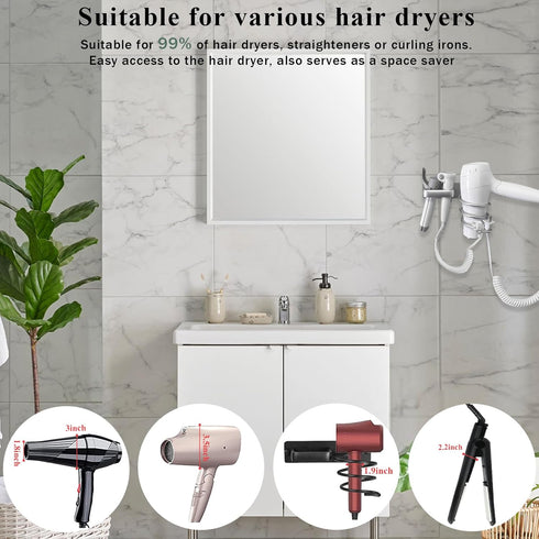 Hair Dryer Holder - Hair Tool Organizer Wall Mount, Aluminum Blow Dryer Holder with Self Adhesive and Drilling Install Options, Flat Iron/Curling ...