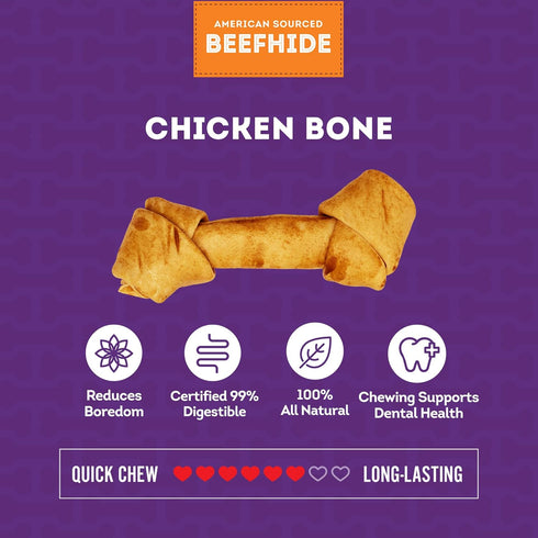 American Sourced Beefhide Bones 6-7" Dog Chew Treats - Chicken Flavor, 3 Count/1 Pack...